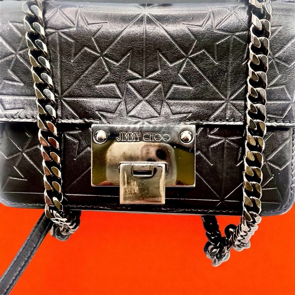 JIMMY CHOO RARE Black Star-studded Embossed Leather Shoulder Bag